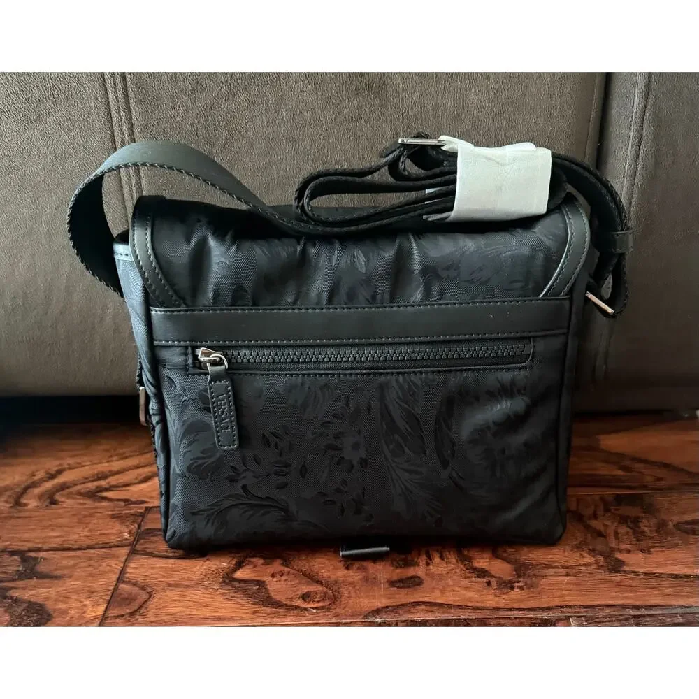$1,575 NWT Versace Men's Barocco Jacquard Nylon Greca Buckle Messenger Bag